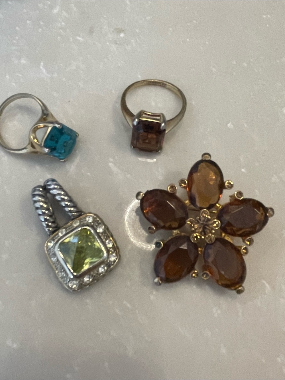 Gold-Tone Brown Gemstone Floral Cluster Ring - Women Jewelry